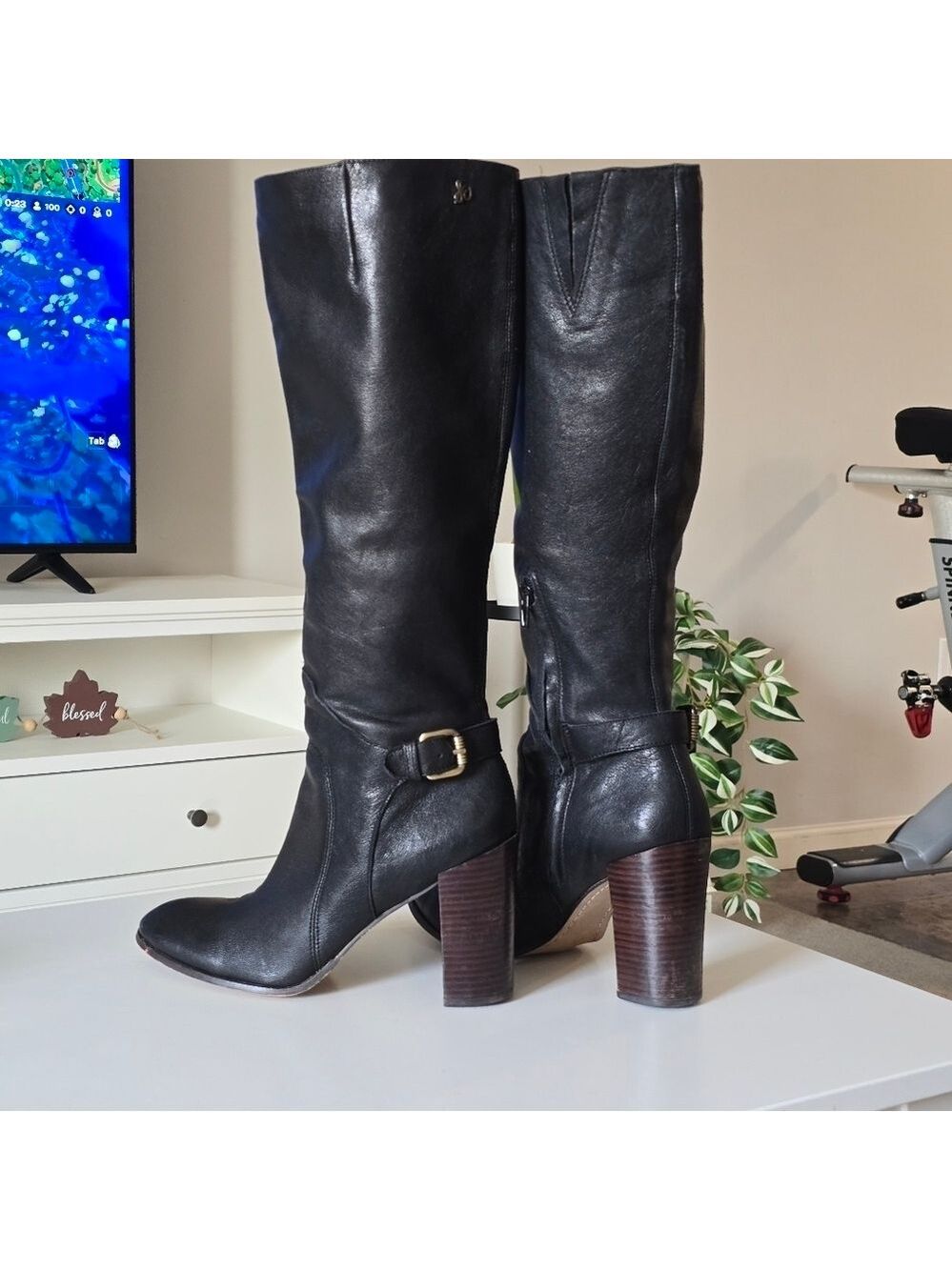 Sam Edelman Lucy Soft  Black Leather Knee-High Riding Boots Size 10 - Picture 10 of 14